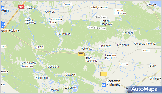 mapa Jesionka gmina Szczawin Kościelny, Jesionka gmina Szczawin Kościelny na mapie Targeo