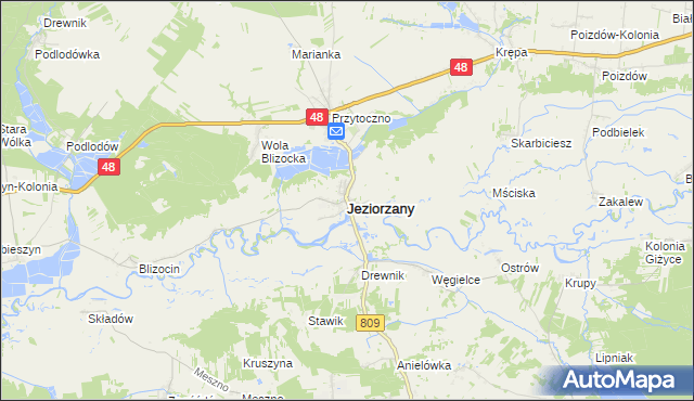 mapa Jeziorzany powiat lubartowski, Jeziorzany powiat lubartowski na mapie Targeo