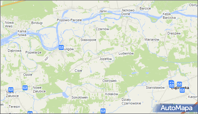 mapa Józefów gmina Dąbrówka, Józefów gmina Dąbrówka na mapie Targeo