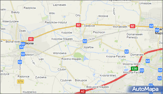 mapa Józefów gmina Ożarów Mazowiecki, Józefów gmina Ożarów Mazowiecki na mapie Targeo