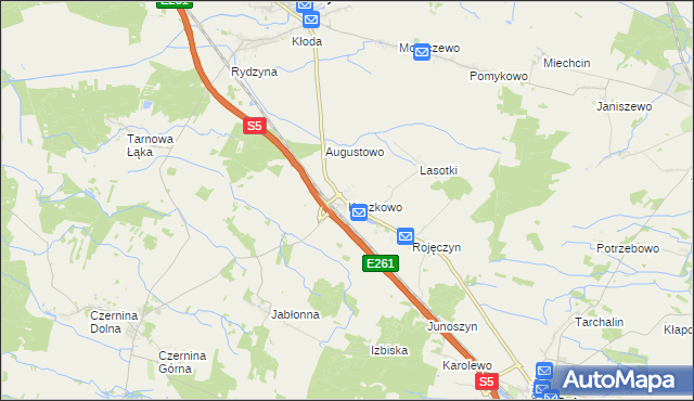 mapa Kaczkowo gmina Rydzyna, Kaczkowo gmina Rydzyna na mapie Targeo