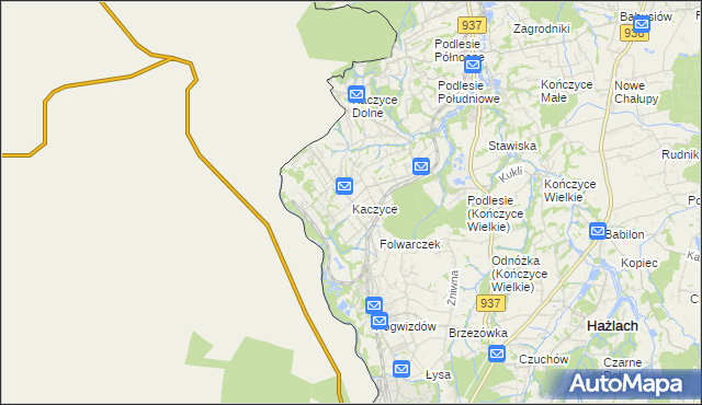 mapa Kaczyce gmina Zebrzydowice, Kaczyce gmina Zebrzydowice na mapie Targeo