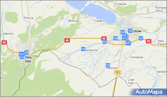 mapa Kamienica gmina Paczków, Kamienica gmina Paczków na mapie Targeo