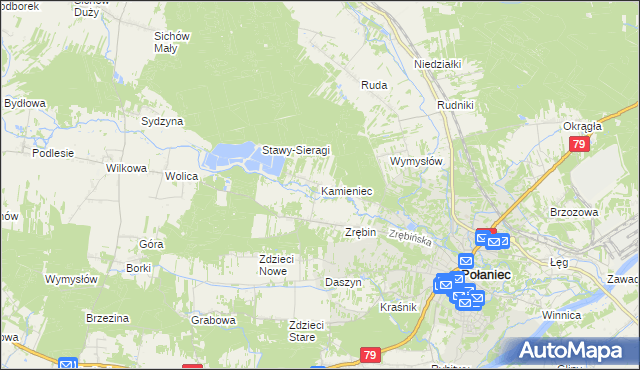 mapa Kamieniec gmina Połaniec, Kamieniec gmina Połaniec na mapie Targeo