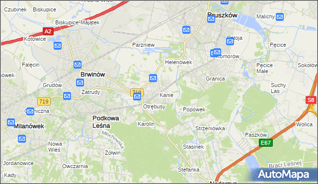 mapa Kanie gmina Brwinów, Kanie gmina Brwinów na mapie Targeo