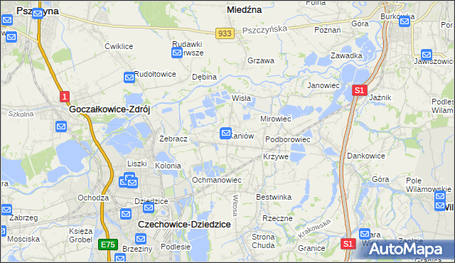 mapa Kaniów gmina Bestwina, Kaniów gmina Bestwina na mapie Targeo