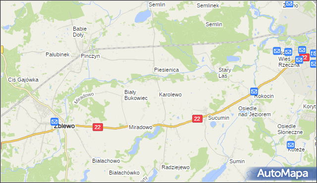 mapa Karolewo gmina Zblewo, Karolewo gmina Zblewo na mapie Targeo