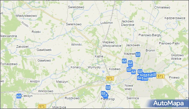 mapa Kątne gmina Nasielsk, Kątne gmina Nasielsk na mapie Targeo