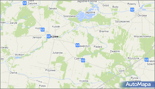 mapa Kawęczyn gmina Kłoczew, Kawęczyn gmina Kłoczew na mapie Targeo