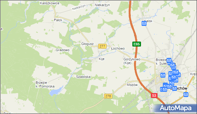 mapa Kije gmina Sulechów, Kije gmina Sulechów na mapie Targeo