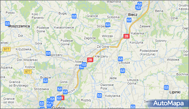 mapa Klęczany gmina Gorlice, Klęczany gmina Gorlice na mapie Targeo