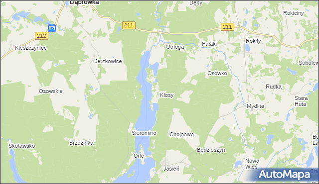 mapa Kłosy gmina Czarna Dąbrówka, Kłosy gmina Czarna Dąbrówka na mapie Targeo