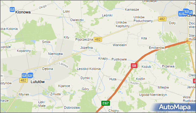 mapa Knapy gmina Lututów, Knapy gmina Lututów na mapie Targeo