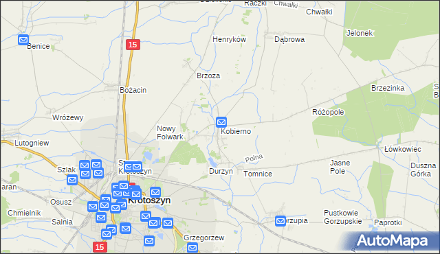 mapa Kobierno gmina Krotoszyn, Kobierno gmina Krotoszyn na mapie Targeo