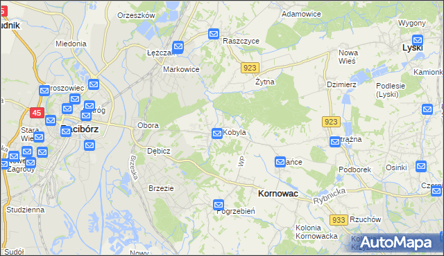 mapa Kobyla gmina Kornowac, Kobyla gmina Kornowac na mapie Targeo