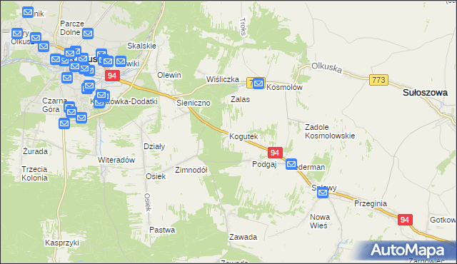 mapa Kogutek gmina Olkusz, Kogutek gmina Olkusz na mapie Targeo