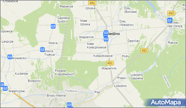 mapa Kołaczkowice gmina Miedźno, Kołaczkowice gmina Miedźno na mapie Targeo