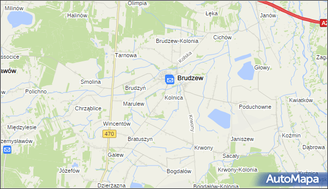 mapa Kolnica gmina Brudzew, Kolnica gmina Brudzew na mapie Targeo