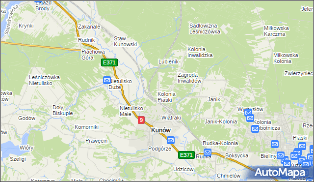 mapa Kolonia Piaski gmina Kunów, Kolonia Piaski gmina Kunów na mapie Targeo