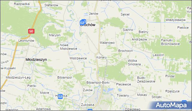 mapa Konary gmina Brochów, Konary gmina Brochów na mapie Targeo