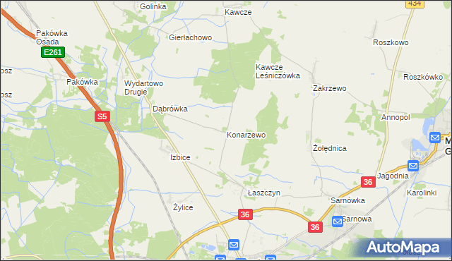 mapa Konarzewo gmina Rawicz, Konarzewo gmina Rawicz na mapie Targeo