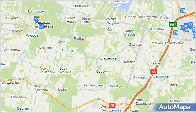 mapa Korabiewice, Korabiewice na mapie Targeo