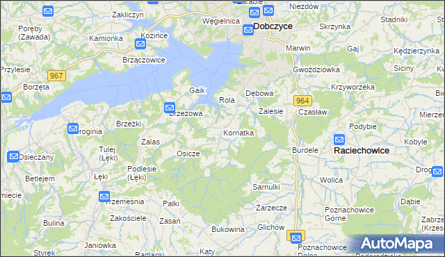 mapa Kornatka gmina Dobczyce, Kornatka gmina Dobczyce na mapie Targeo