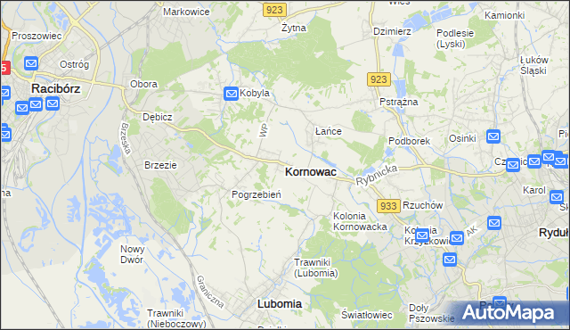 mapa Kornowac, Kornowac na mapie Targeo