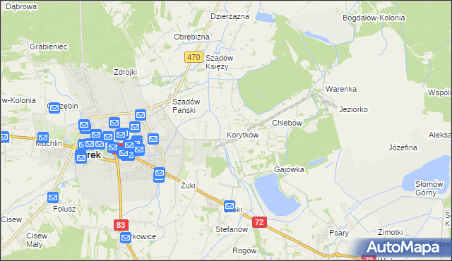 mapa Korytków gmina Turek, Korytków gmina Turek na mapie Targeo