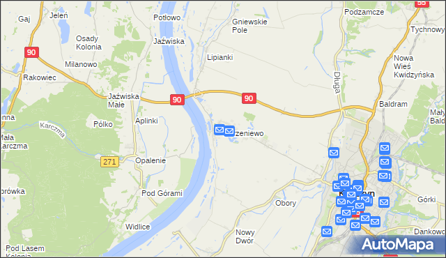mapa Korzeniewo gmina Kwidzyn, Korzeniewo gmina Kwidzyn na mapie Targeo