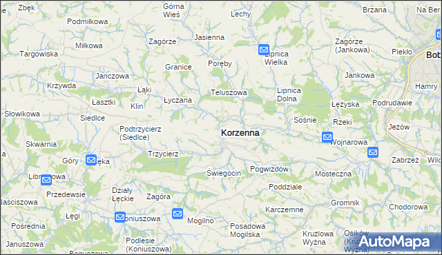 mapa Korzenna, Korzenna na mapie Targeo
