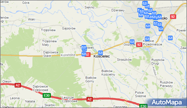 mapa Kościelec powiat kolski, Kościelec powiat kolski na mapie Targeo