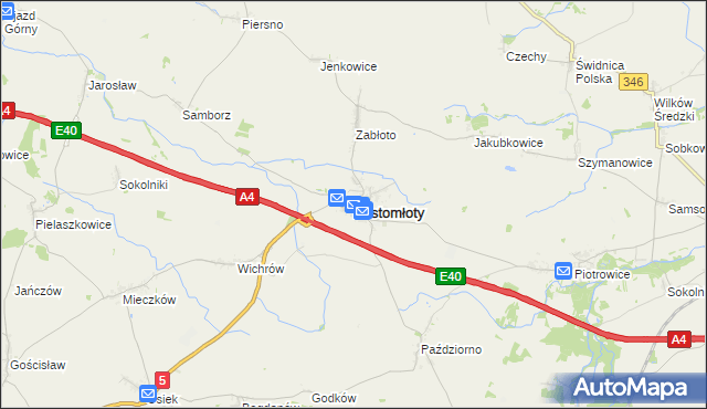 mapa Kostomłoty powiat średzki, Kostomłoty powiat średzki na mapie Targeo