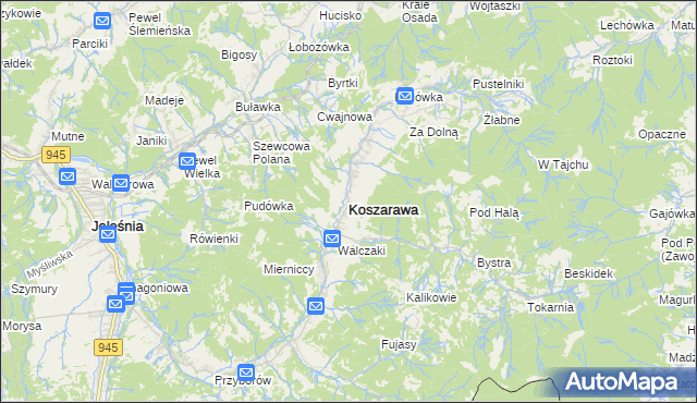 mapa Koszarawa, Koszarawa na mapie Targeo