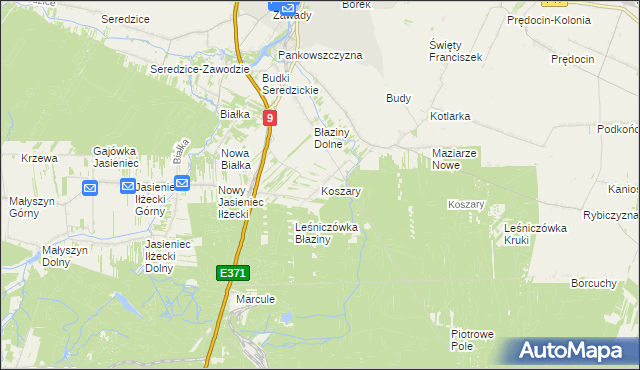 mapa Koszary gmina Iłża, Koszary gmina Iłża na mapie Targeo