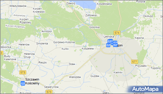 mapa Koszelew, Koszelew na mapie Targeo