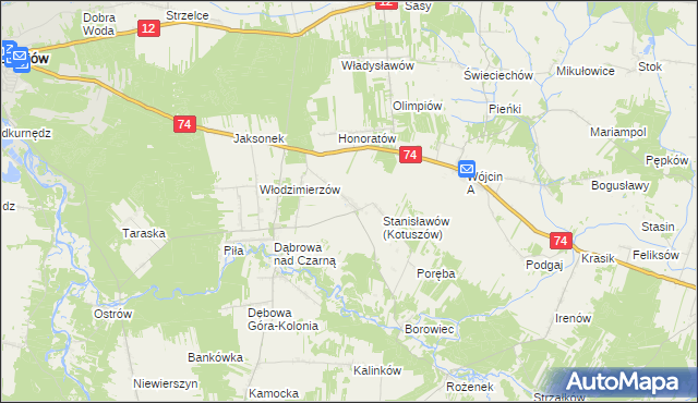 mapa Kotuszów gmina Aleksandrów, Kotuszów gmina Aleksandrów na mapie Targeo
