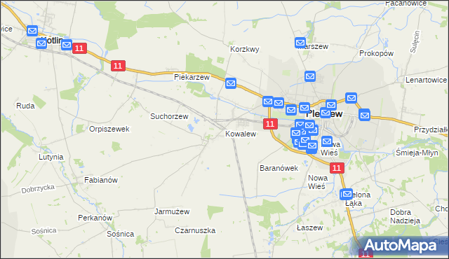 mapa Kowalew gmina Pleszew, Kowalew gmina Pleszew na mapie Targeo