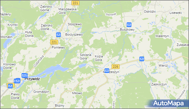 mapa Kozia Góra gmina Przywidz, Kozia Góra gmina Przywidz na mapie Targeo