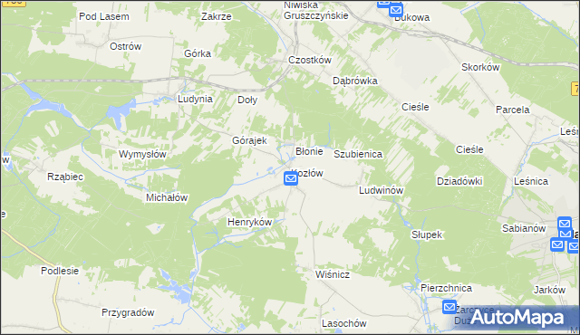 mapa Kozłów gmina Małogoszcz, Kozłów gmina Małogoszcz na mapie Targeo