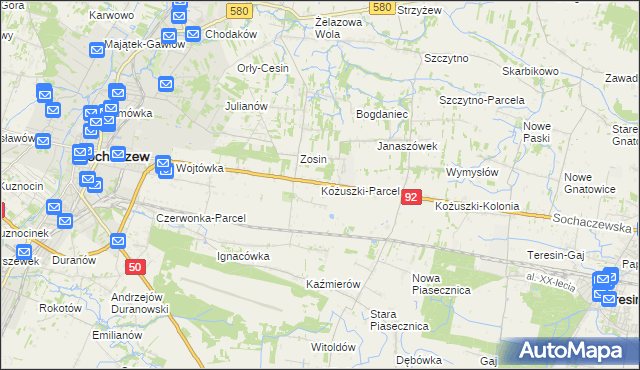 mapa Kożuszki-Parcel, Kożuszki-Parcel na mapie Targeo