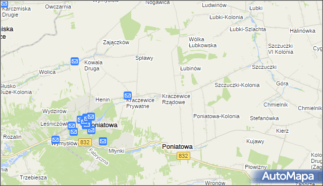 mapa Kraczewice Rządowe, Kraczewice Rządowe na mapie Targeo
