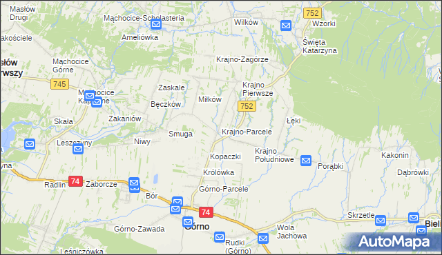 mapa Krajno-Parcele, Krajno-Parcele na mapie Targeo