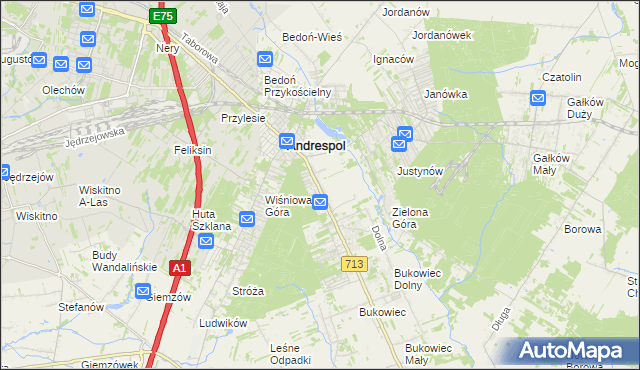mapa Kraszew gmina Andrespol, Kraszew gmina Andrespol na mapie Targeo