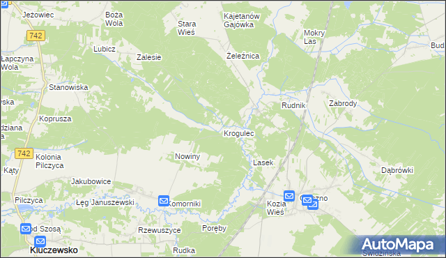mapa Krogulec gmina Kluczewsko, Krogulec gmina Kluczewsko na mapie Targeo