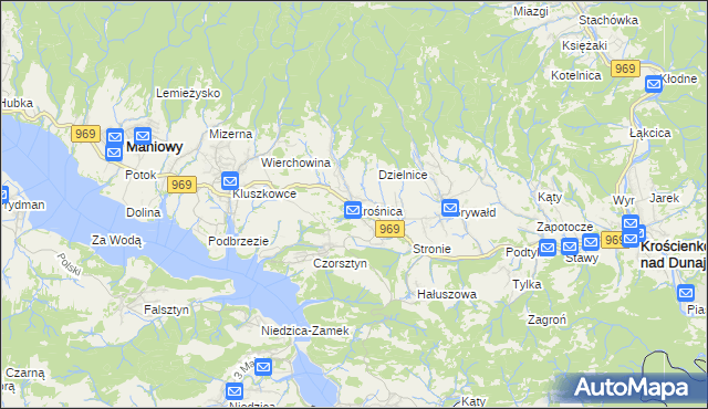 mapa Krośnica gmina Krościenko nad Dunajcem, Krośnica gmina Krościenko nad Dunajcem na mapie Targeo