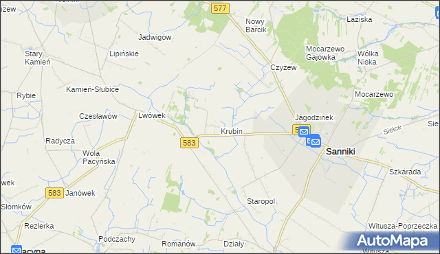 mapa Krubin gmina Sanniki, Krubin gmina Sanniki na mapie Targeo