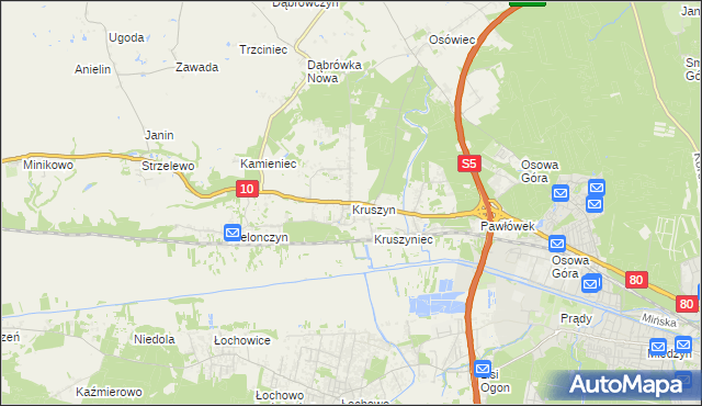 mapa Kruszyn gmina Sicienko, Kruszyn gmina Sicienko na mapie Targeo