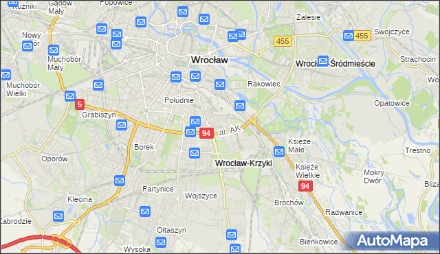 mapa Krzyki gmina Wrocław, Krzyki gmina Wrocław na mapie Targeo