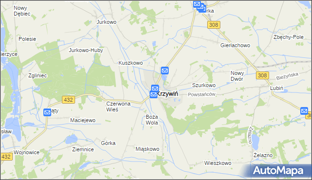 mapa Krzywiń, Krzywiń na mapie Targeo